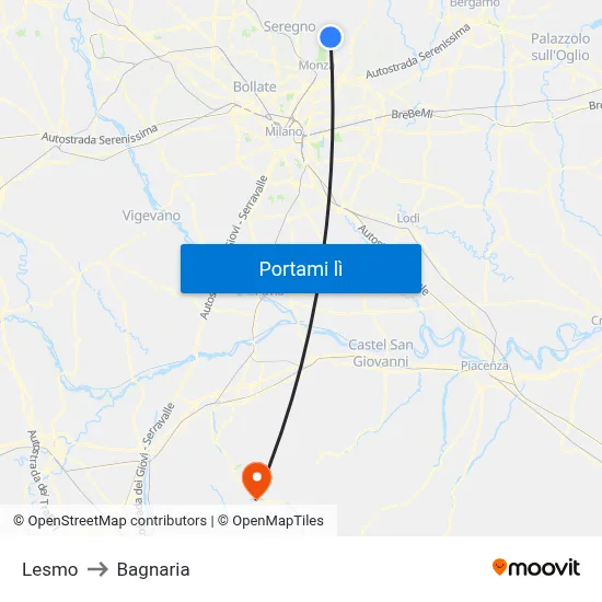 Lesmo to Bagnaria map
