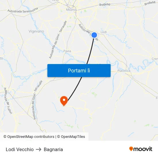 Lodi Vecchio to Bagnaria map