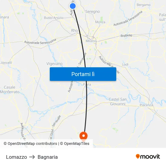 Lomazzo to Bagnaria map