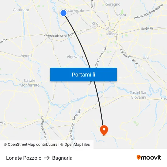 Lonate Pozzolo to Bagnaria map