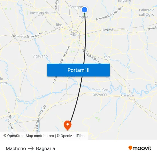 Macherio to Bagnaria map