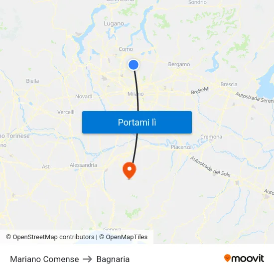 Mariano Comense to Bagnaria map