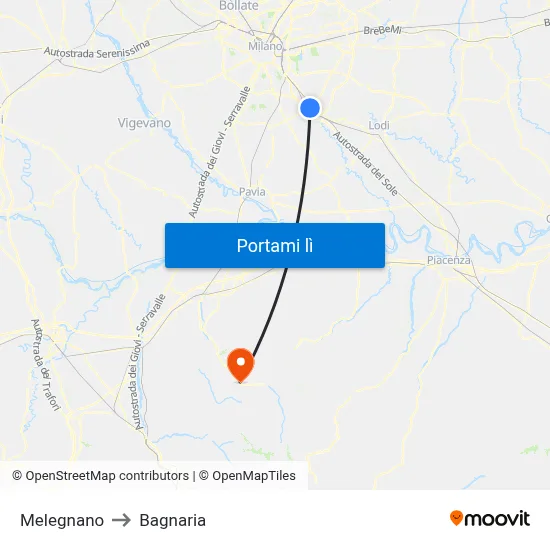 Melegnano to Bagnaria map