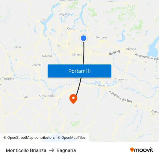 Monticello Brianza to Bagnaria map