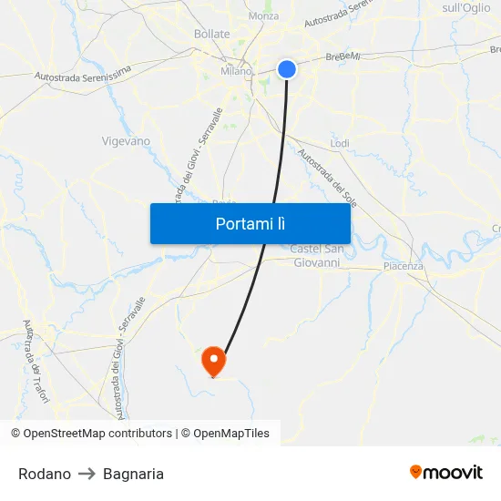Rodano to Bagnaria map