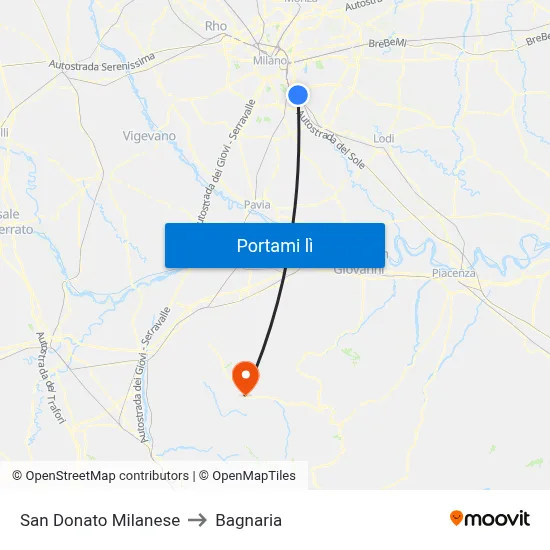 San Donato Milanese to Bagnaria map