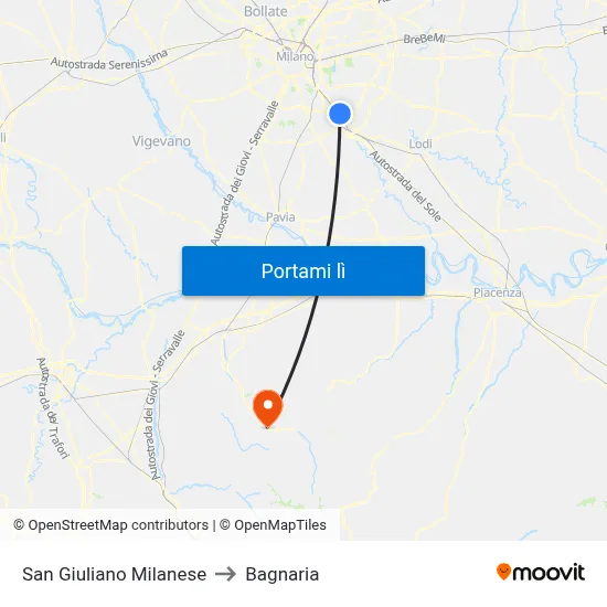 San Giuliano Milanese to Bagnaria map