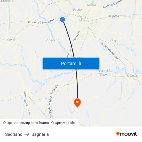 Sedriano to Bagnaria map