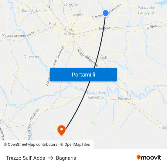Trezzo Sull' Adda to Bagnaria map