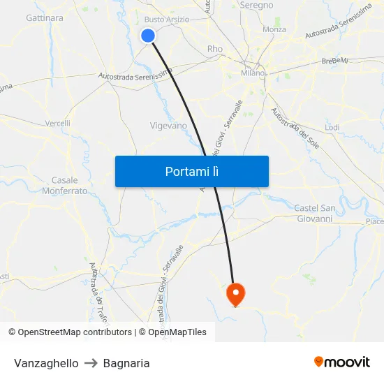 Vanzaghello to Bagnaria map