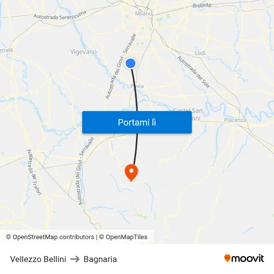 Vellezzo Bellini to Bagnaria map