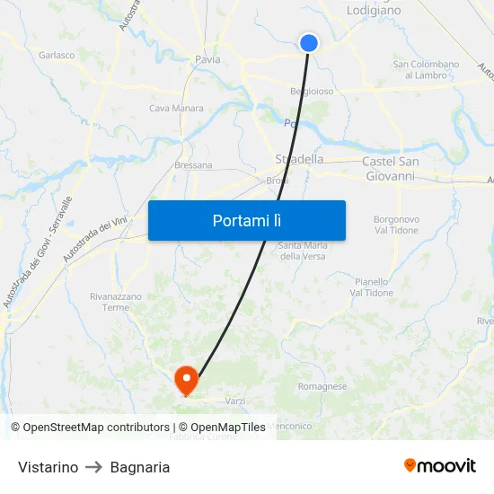 Vistarino to Bagnaria map