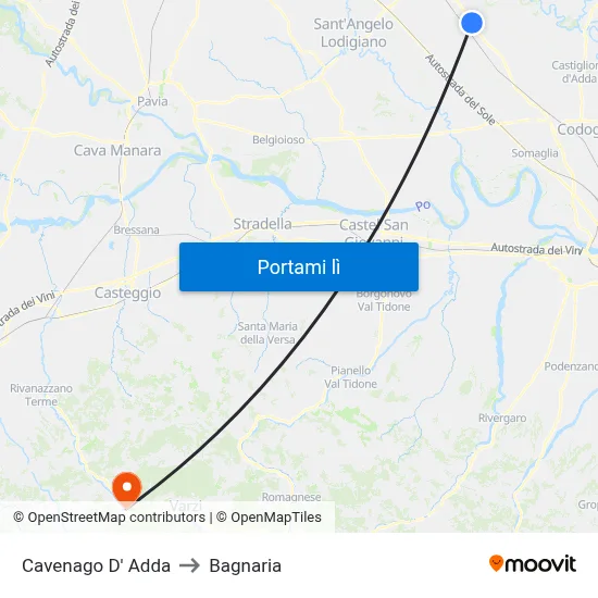 Cavenago D' Adda to Bagnaria map