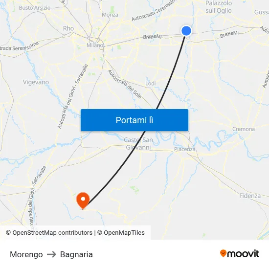 Morengo to Bagnaria map