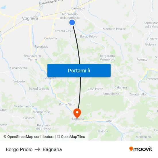 Borgo Priolo to Bagnaria map