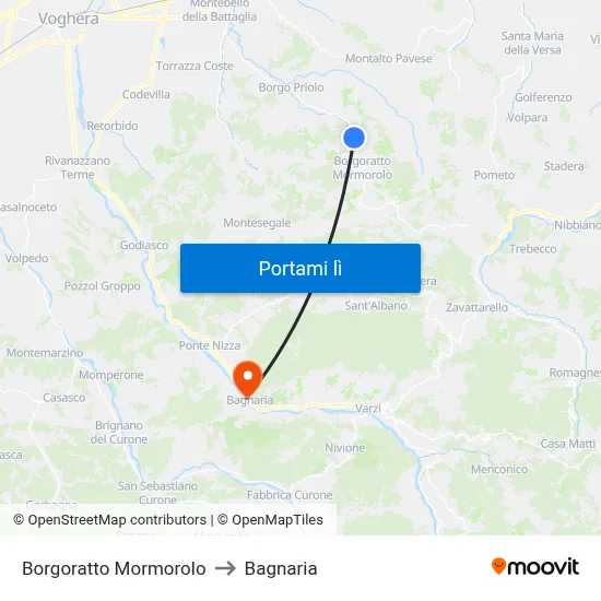 Borgoratto Mormorolo to Bagnaria map
