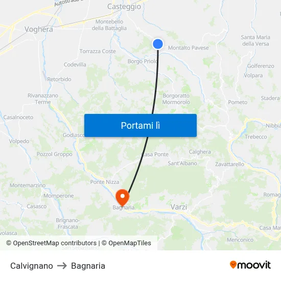 Calvignano to Bagnaria map