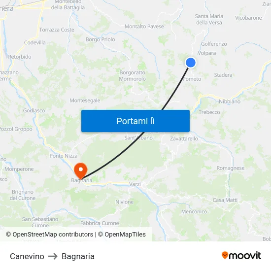 Canevino to Bagnaria map