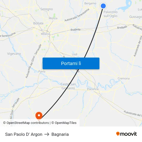 San Paolo D' Argon to Bagnaria map