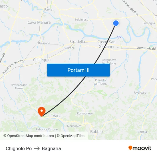 Chignolo Po to Bagnaria map