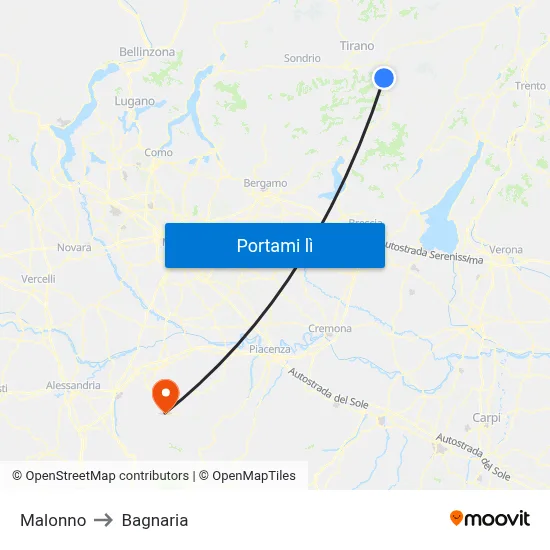 Malonno to Bagnaria map