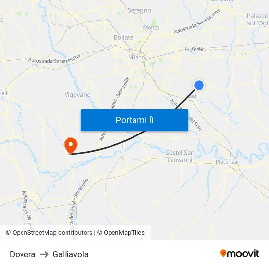 Dovera to Galliavola map