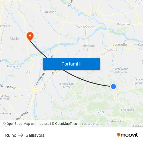 Ruino to Galliavola map
