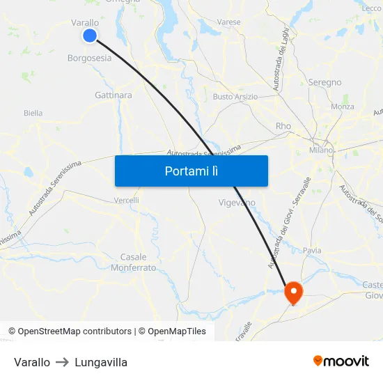 Varallo to Lungavilla map