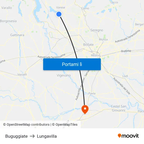 Buguggiate to Lungavilla map