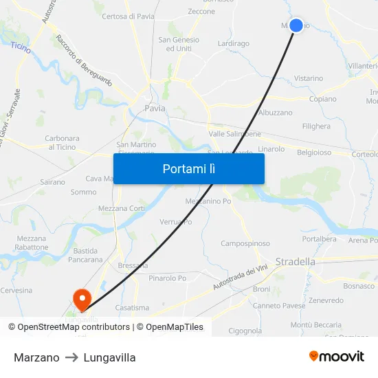 Marzano to Lungavilla map