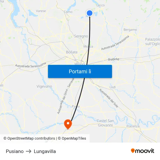 Pusiano to Lungavilla map
