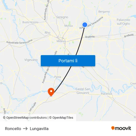 Roncello to Lungavilla map