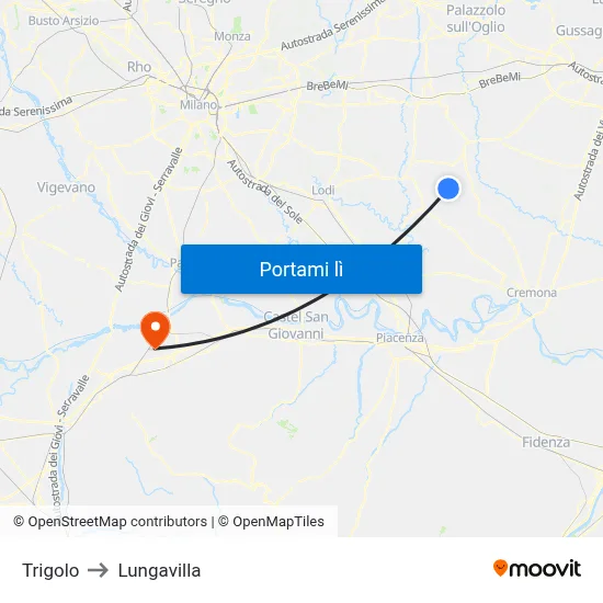 Trigolo to Lungavilla map