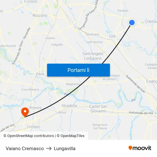 Vaiano Cremasco to Lungavilla map