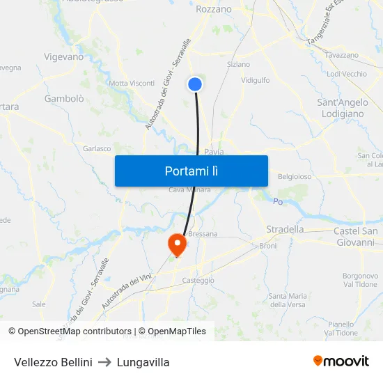 Vellezzo Bellini to Lungavilla map
