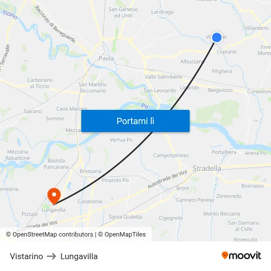 Vistarino to Lungavilla map