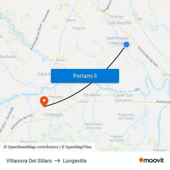 Villanova Del Sillaro to Lungavilla map