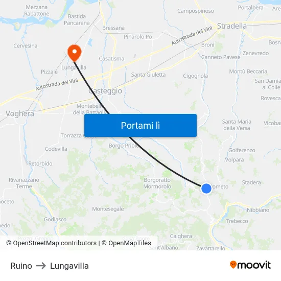 Ruino to Lungavilla map