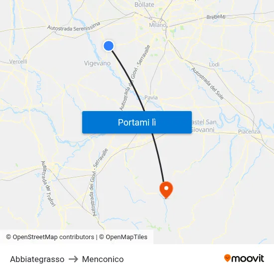 Abbiategrasso to Menconico map