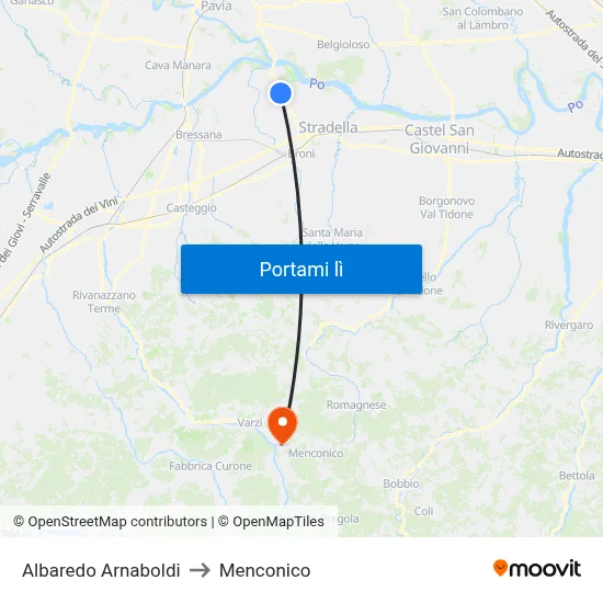 Albaredo Arnaboldi to Menconico map