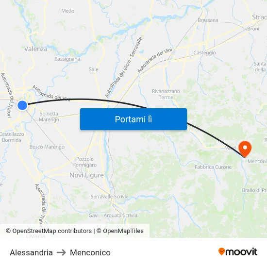 Alessandria to Menconico map