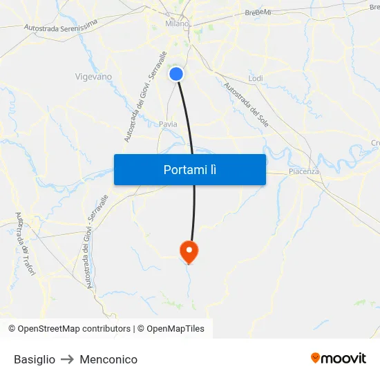 Basiglio to Menconico map