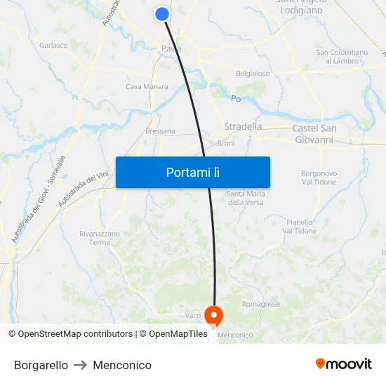 Borgarello to Menconico map