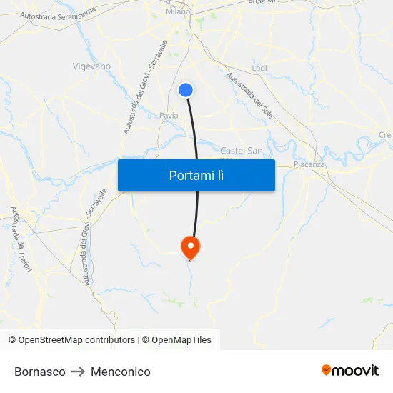 Bornasco to Menconico map