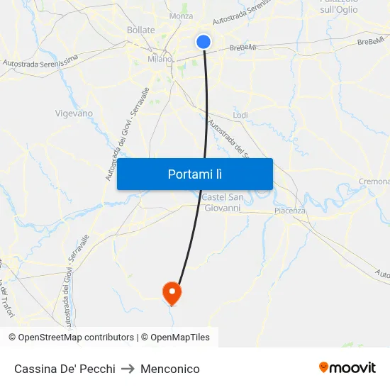 Cassina De' Pecchi to Menconico map