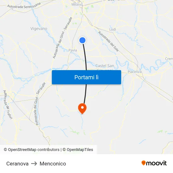 Ceranova to Menconico map