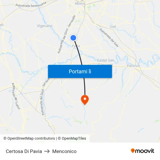 Certosa Di Pavia to Menconico map