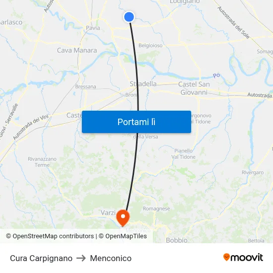 Cura Carpignano to Menconico map