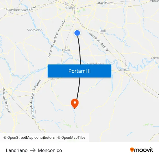Landriano to Menconico map
