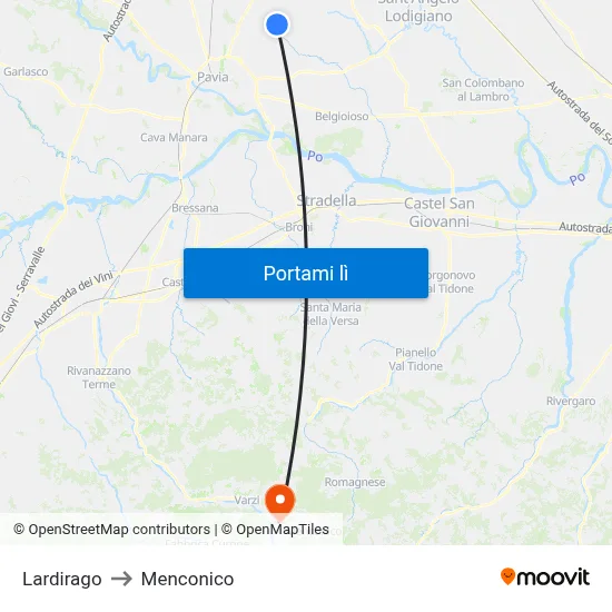 Lardirago to Menconico map